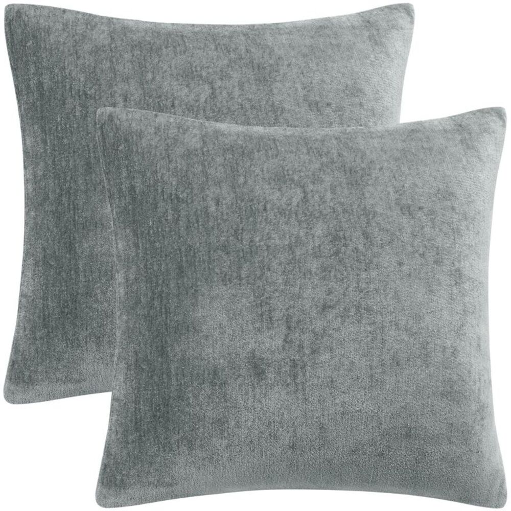 Set of 2 Soft Chenille Throw Pillow Covers Water Repellent20"x20" Light Gray